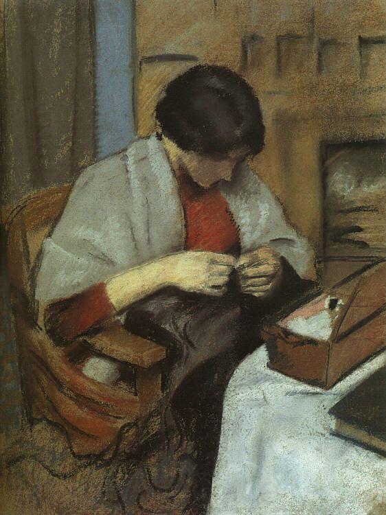 August Macke Elisabeth Gerhardt Sewing France oil painting art